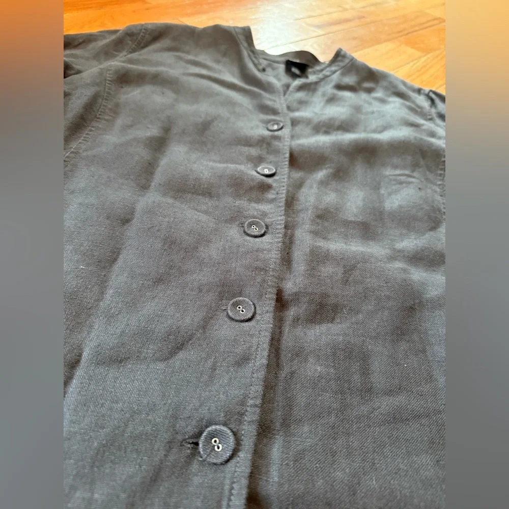 Eileen Fisher 100% Linen Heavy Long Lagenlook  Jacket Women’s Size XL Dark Gray - Picture 5 of 10
